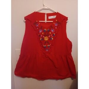 Time and Tru Womens Pink Embroidered Swiss Dot Peplum Tank Top XL 16-18 Boho